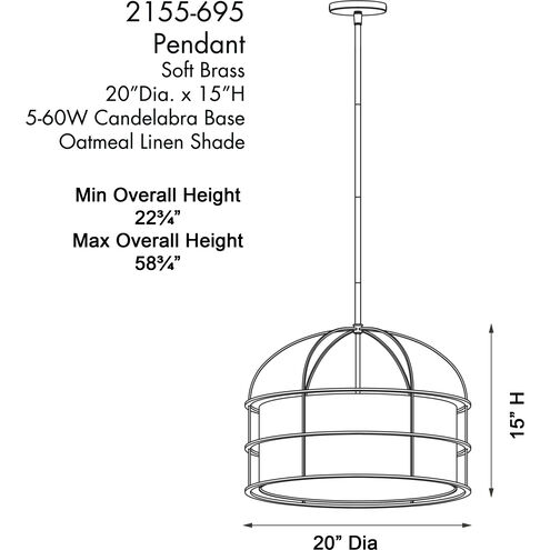 Gateway Park 5 Light 20 inch Soft Brass Convertible Pendant / Semi Flush Ceiling Light